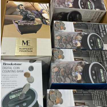 Brookstone Digital Coin Counting Bank and Me Elephant Fountain Mix